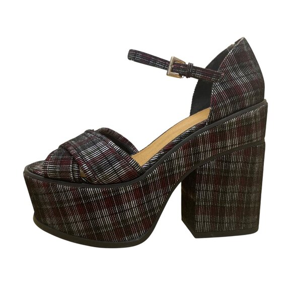 Asos Womens Multicolor Plaid Platform Chunky Block Heel Ankle Strap Sandals Sz 4 - Picture 4 of 9